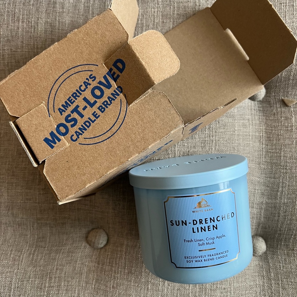 NWT Bath & Body Works Sun-Drenched Linen 3 Wick Candle